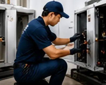 Technician carrying out commercial chiller repair